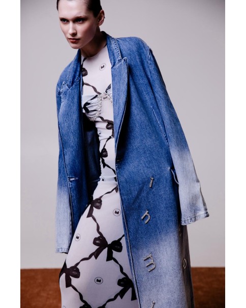 Milkwhite - Maxi Printed Mesh Dress with Crystal Details Milkwhite - Maxi Printed Mesh Dress with Crystal Details