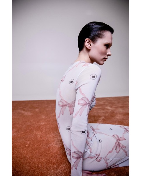 Milkwhite - Maxi Printed Mesh Dress with Crystal Details Milkwhite - Maxi Printed Mesh Dress with Crystal Details