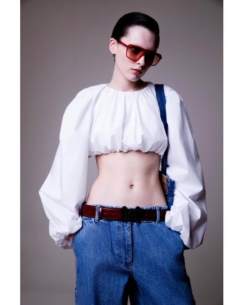 Milkwhite - Cropped Top with Voluminous Sleeves Milkwhite - Cropped Top with Voluminous Sleeves