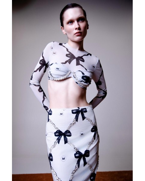 Milkwhite - Cropped Mesh Top with Crystals Milkwhite - Cropped Mesh Top with Crystals